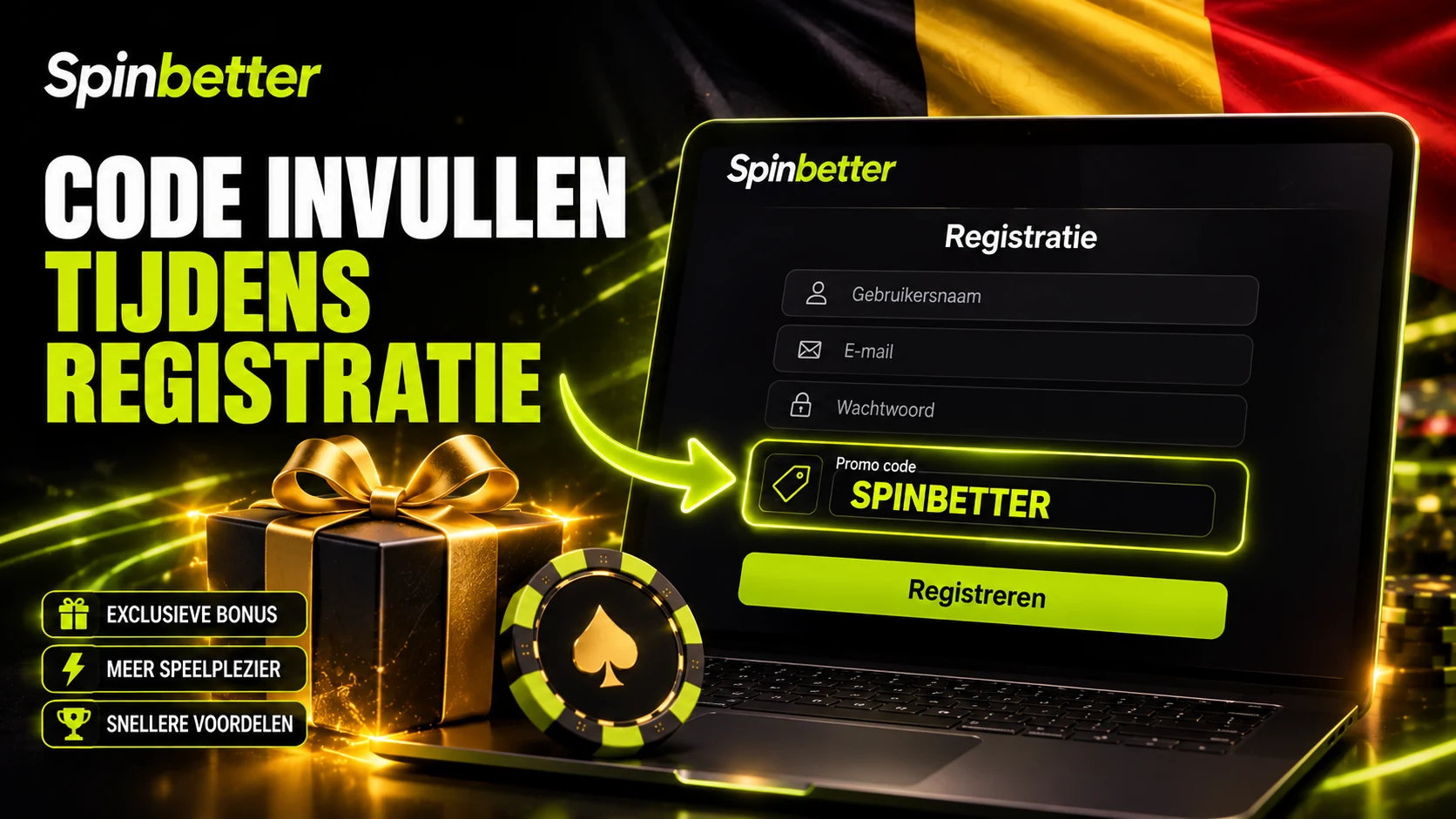 SpinBetter promo code invullen tijdens de registratie