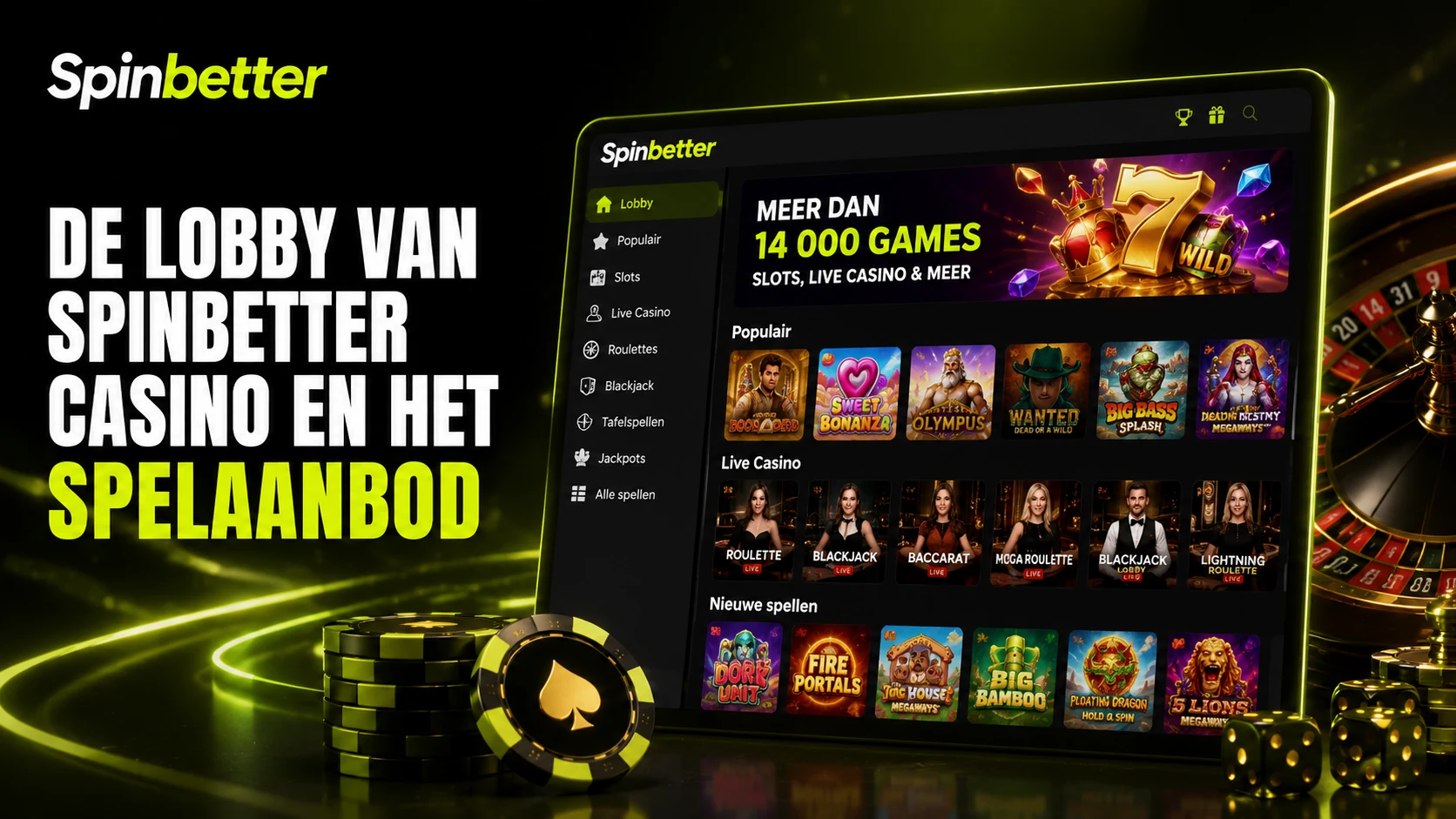 de lobby van SpinBetter casino met meer dan 7000 spellen