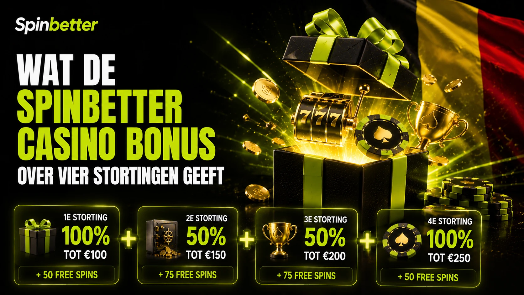 SpinBetter casino bonus over vier stortingen met 150 free spins